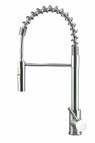 Lippert Flow Max Coiled Pull Down Kitchen Faucet for RVs and Residential - High-Arc Spout with Multi-Flow Spray, Single Handle Control, and Easy Install - Durable Stainless Steel Construction