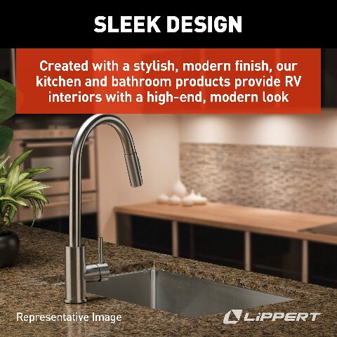 Lippert Components Flow Max Bullet Pull-Down Kitchen Faucet with Toggle Stream/Spray Options, 304-Grade Stainless Steel Construction Compatible with Residential Homes or RV Kitchens - 73 1933