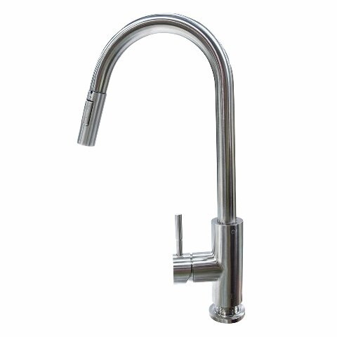 Lippert Components Flow Max Bullet Pull-Down Kitchen Faucet with Toggle Stream/Spray Options, 304-Grade Stainless Steel Construction Compatible with Residential Homes or RV Kitchens - 73 1933