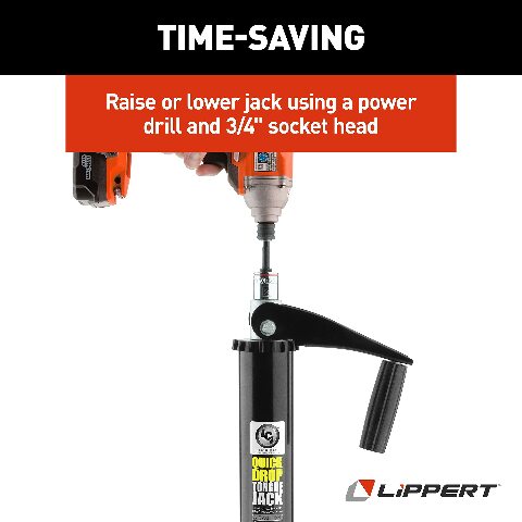 Lippert Quick Drop Tongue Jack Compatible with A-Frame Travel, Cargo, and Utility Trailers or 5th Wheel RVs, Black