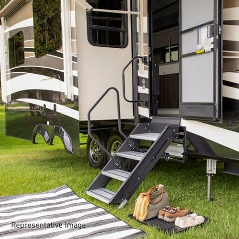 Lippert Components 733931 Solid Step Quad Step Compatible with RV and Travel Trailer Entry Doorway Black, 26-inch