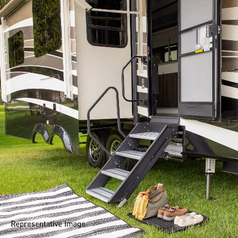 Lippert-733932 Solid Step Double Step Compatible with RV and Travel Trailer Entry Doorway , Black, 30-inch