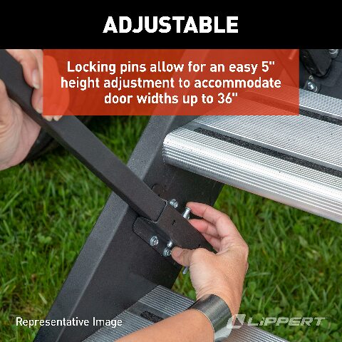 Lippert Solid Step Entry Assist Handrail, Accommodates Door Widths up to 36”, Easy Installation, Locking Pins Compatible with 5” Adjustment, Compatible with 5th Wheel RVs, Travel Trailers, Motorhomes - 799640, Black