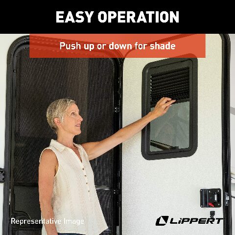 Lippert Components 806621 Thin Shade Complete Window Kit Compatible with RV Entry Doors, Black