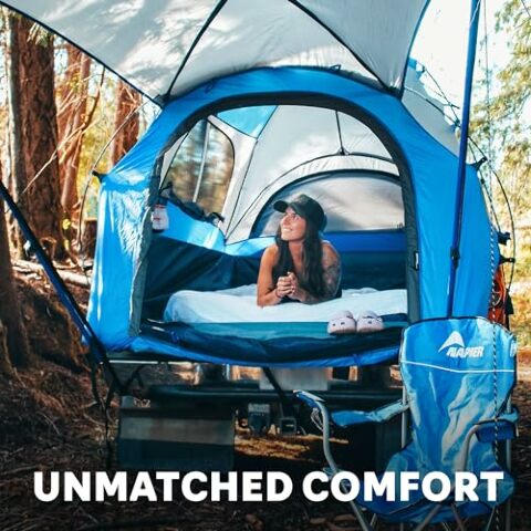 Napier Sportz Truck Tent | Pickup Truck Bed Camping Tent | Full Rainfly | Sturdy and Spacious 2-Person Truck Tent | Easy 15-Minute Setup | Blue/Gray