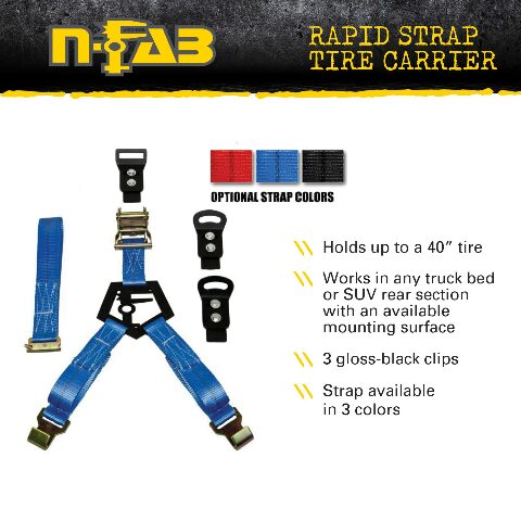 RealTruck Rapid Strap Truck Bed Tire Carrier | Gloss Black, Red Strap, Solid Welded Construction | BM1TSRD | Universal