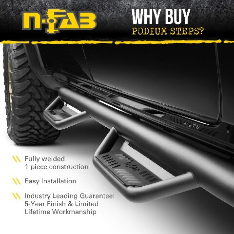 RealTruck Podium LG Steps Compatible with Silverado/Sierra | Cab Length, Stainless Steel, Textured Black | HPC1473QC-TX | Compatible with Chevrolet Silverado/GMC Sierra 1500 Classic Model Double Cab. 2014-2019