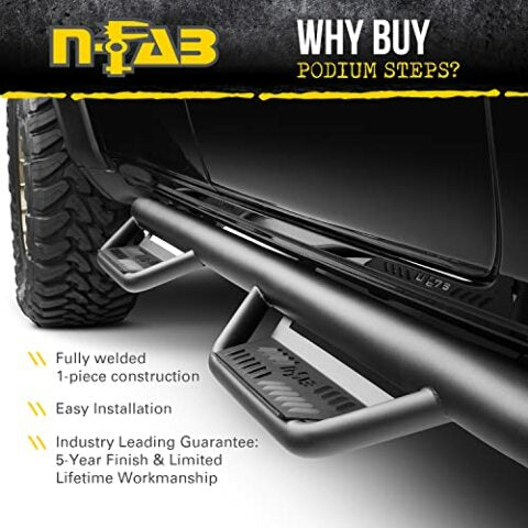 RealTruck Podium LG Steps Compatible with Silverado/Sierra | Cab Length, Stainless Steel, Textured Black | HPC1473QC-TX | Compatible with Chevrolet Silverado/GMC Sierra 1500 Classic Model Double Cab. 2014-2019