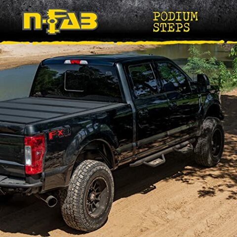 RealTruck Podium LG Steps Compatible with Silverado/Sierra | Cab Length, Stainless Steel, Textured Black | HPC1473QC-TX | Compatible with Chevrolet Silverado/GMC Sierra 1500 Classic Model Double Cab. 2014-2019