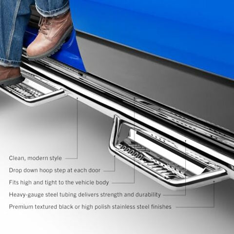 RealTruck Podium LG Steps Compatible with Silverado/Sierra | Cab Length, Stainless Steel, Textured Black | HPC1775CC-TX | Compatible with Chevrolet Silverado/GMC Sierra 2500/3500 Classic Model Crew Cab 2017-2019