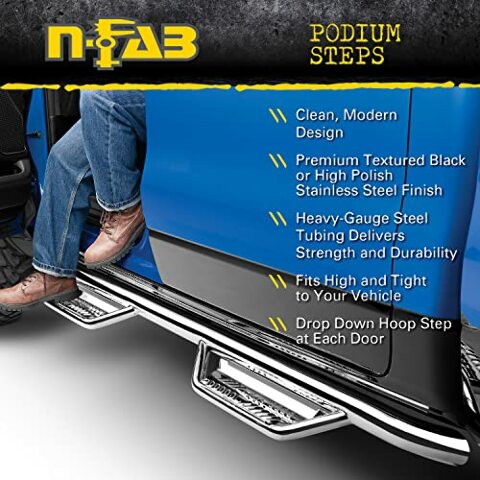 RealTruck Podium SS Steps Compatible with Jeep Wrangler JKU | Wheel-to-Wheel, Stainless Steel, Polished | HPJ0764-SS | Compatible with Jeep Wrangler JKU, 4 Door All, SRW Gas. 2007-2018