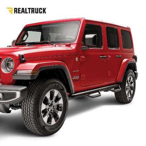 RealTruck Nerf Steps for Jeep Wrangler JKU | Wheel-to-Wheel, Heavy Duty Steel, Textured Black | J0764 | Fits 2007-2018 Jeep Wrangler JKU 4 Door All, SRW Gas
