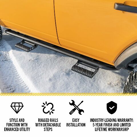RealTruck RKR Step System Compatible with Jeep Gladiator JT | Cab Length, Tubular Steel, Textured Black | J194TRKRS4 | Compatible with Jeep Gladiator (JT) 4 Door, SRW Gas 2020-2024