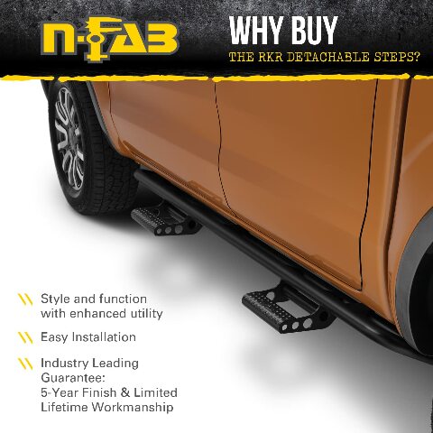 RealTruck RKR Rails Compatible with Toyota Tacoma | Cab Length, Tubular Steel, Textured Black | T154RKRCC | Compatible with Toyota Tacoma Double Cab, SRW Gas 2016-2022