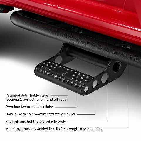 RealTruck RKR Step System Compatible with Toyota Tacoma | Cab Length, Tubular Steel, Textured Black | T154RKRQCS4 | Compatible with Toyota Tacoma Access Cab, SRW Gas. 2016-2022