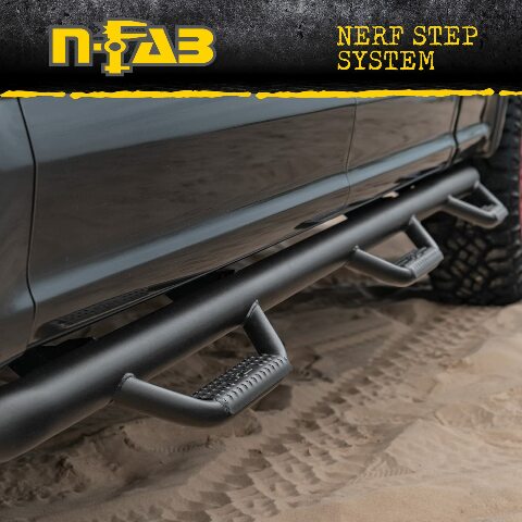 RealTruck Nerf Steps Compatible with Toyota Tacoma | Wheel-to-Wheel, Heavy Duty Steel, Gloss Back | T1580CC | Compatible with Toyota Tacoma Double Cab 5' Short Bed, SRW Gas. 2016-2022