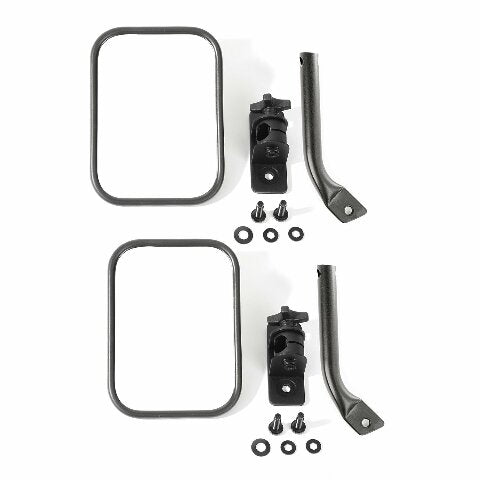 Rugged Ridge | Stubby Trail Mirror, Rectangular Pair, Textured Black | 11025.22 | Compatible with Jeep Wrangler 1997-2018