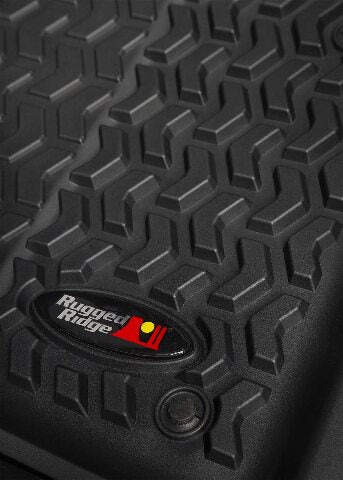 Rugged Ridge Front Floor Liners Compatible with Jeep Wrangler/Gladiator | Pair, All-Terrain, Black | 12920.36 | Compatible with Jeep Wrangler JL;  Jeep Gladiator JT 2020-2024