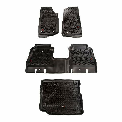 Rugged Ridge Floor Liner Set Compatible with Jeep Wrangler JLU | Front/Rear/Cargo, 4-Piece Set, All-Terrain, Black | 12988.05 | Compatible with Jeep Wrangler JLU 4-Door 2018-2024