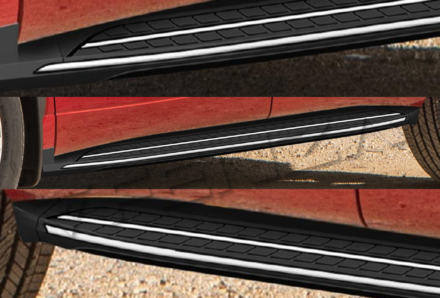 FENZA Running Boards / Side Steps Black with Chrome Trim For 2021-2024 Toyota Highlander