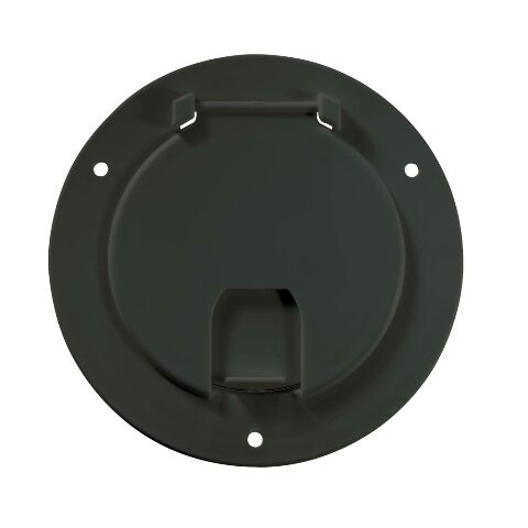 RV Designer B113, Round Electrical Cable Hatch, Deluxe, Replaceable Lid, 5.2 inch Diameter, Black