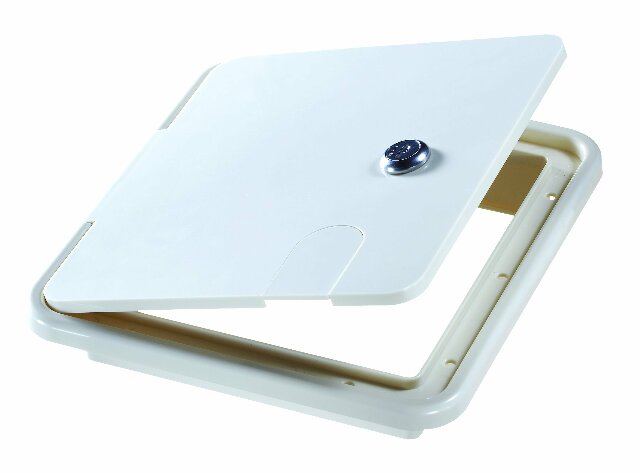 RV Designer B152, Locking Electrical Cable Hatch, 8.5 inch x 8 inch x 1.5 inch, Polar White