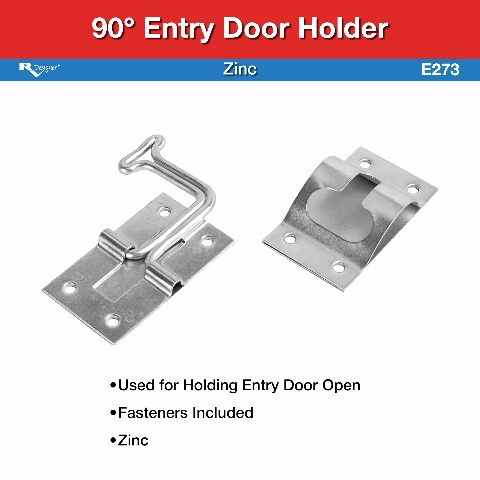 RV Designer E273 Zinc T-Style Entry Door Holder - Angled 90° , Silver , 6 Inch