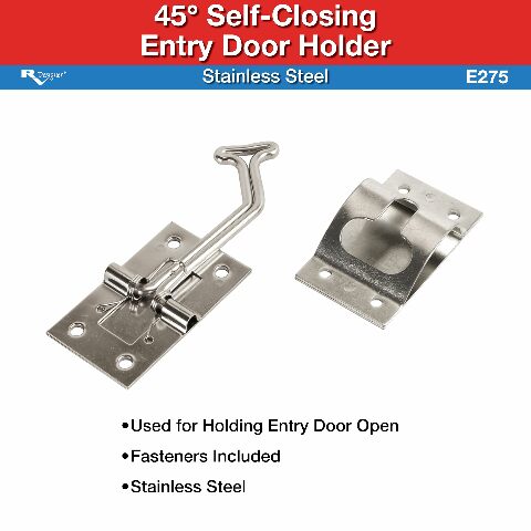 RV Designer E275 Stainless Steel T-Style Entry Door Holder - Angled 45°
