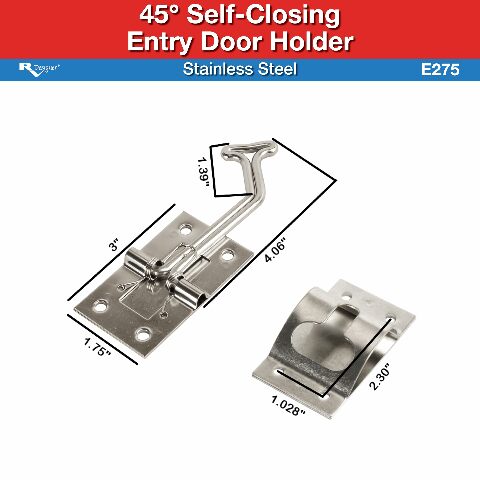 RV Designer E275 Stainless Steel T-Style Entry Door Holder - Angled 45°
