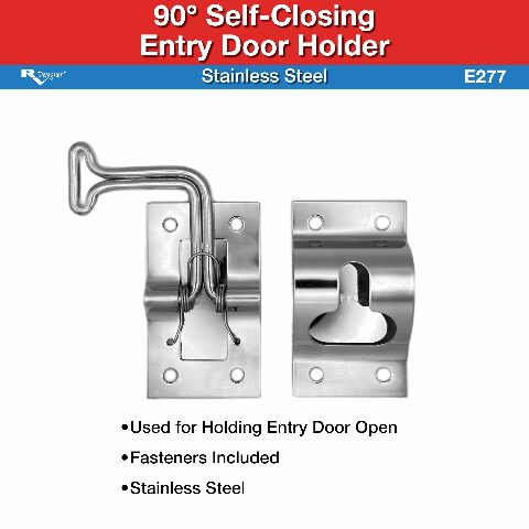 RV Designer E277 90° Entry Door Holder, Stainless Steel, Silver