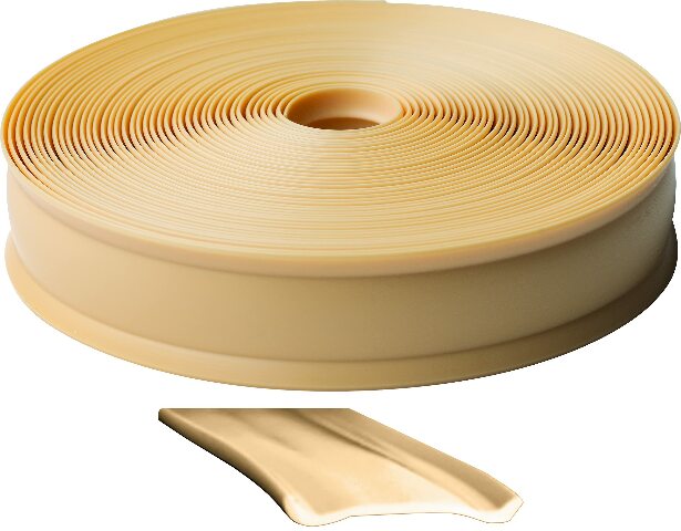 RV Designer 1 Inch Wide Vinyl Trim Insert Compatible with RVs -Flexible Molding, Exterior Use, and Roof Edge Molding - Ideal Compatible with Travel Trailers and Campers, Heavy Duty, 25 Foot Roll, Beige