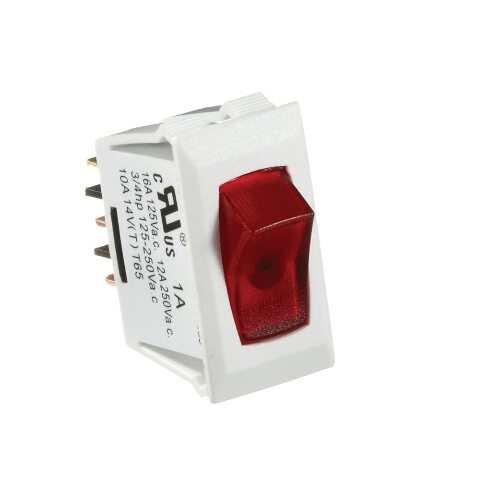 RV Designer S241, Rocker Switch, 10 Amp, Illuminated On/Off, SPST, White w/Red, DC Electrical
