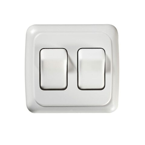 RV Designer S533 Contoured DC Wall Switch On/Off - Double, White