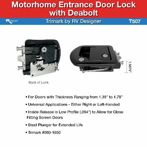 RV Designer T507 Motorhome Entrance Door Lock with Built-in Deadbolt Compatible with TriMark