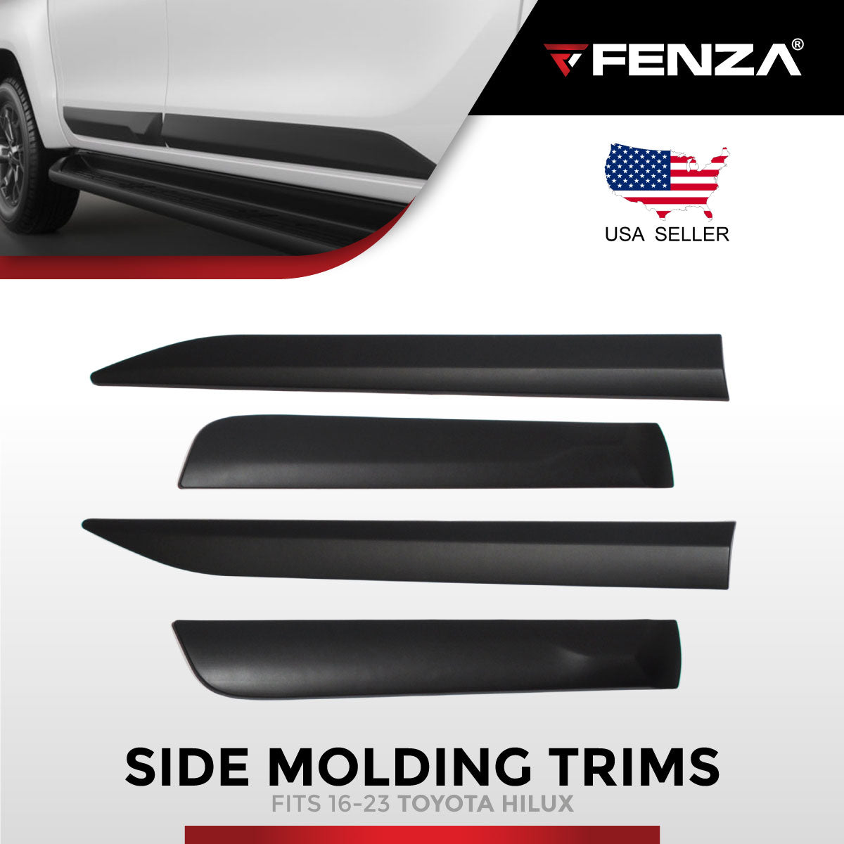 Side Door Molding Trims Black Matte Fits 2016-2023 Toyota Hilux