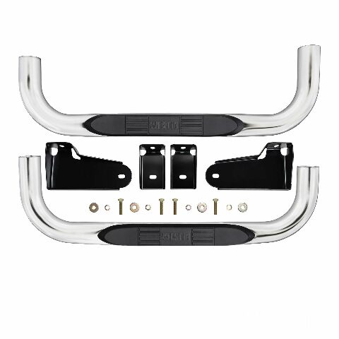 Westin 23-4110 E-Series 3 Round Nerf Bars fits 2019-2024 Silverado Sierra 1500 Standard Cab Stainless Steel Pair