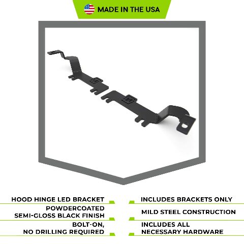 ZROADZ Ditch Hood Hinge LED Mounting Bracket - Compatible w/ 2019-2022 Chevy Silverado 1500 - to Mount (2) 3 Inch LED Pod Lights - Mild Steel Gloss Black Finish - Bolt-On Installation - PN #Z362181