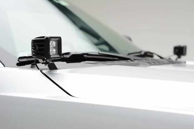 ZROADZ Ditch Hood Hinge LED Mounting Bracket - Compatible w/ 2017-2022 Ford F-250 350 450 550 - to Mount (2) 3 Inch LED Pod Lights - Mild Steel Gloss Black - Bolt-On Easy Installation - PN #Z365471