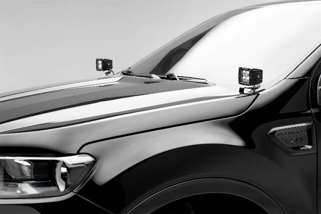 ZROADZ Ditch Hood Hinge LED Kit - Compatible w/ 2019-2021 Ford Ranger - Incl. (2) 3 Inch LED Pod Lights - Mild Steel Gloss Black Finish - Bolt-On Easy Installation - PN #Z365821-KIT2