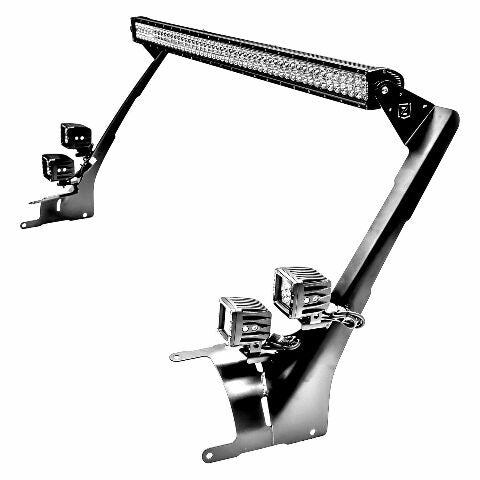 Jeep JL, Gladiator Front Roof LED Bracket to mount (1) 50 or 52 Inch Straight LED Light Bar and (4) 3 Inch LED Pod Lights - PN #Z374831-BK4