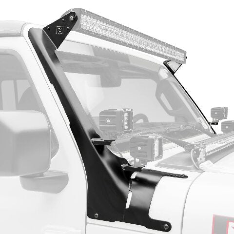 Jeep JL, Gladiator Front Roof LED Bracket to mount (1) 50 or 52 Inch Straight LED Light Bar and (4) 3 Inch LED Pod Lights - PN #Z374831-BK4
