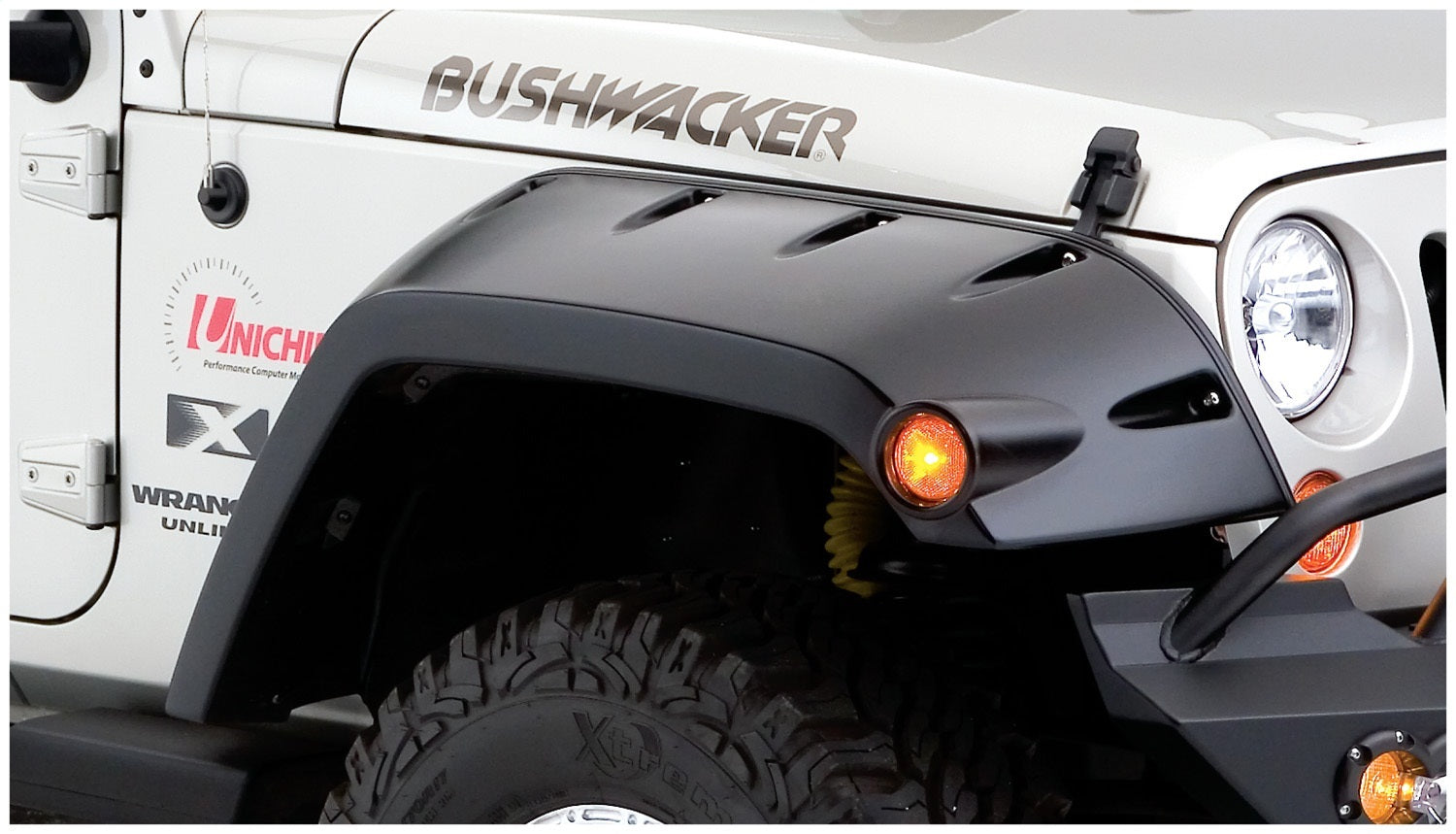 Bushwacker 10045-02 Black Max Coverage Pocket/Rivet Style Smooth Finish Front Fender Flares with Extended Coverage for 2007-2018 Jeep Wrangler JK