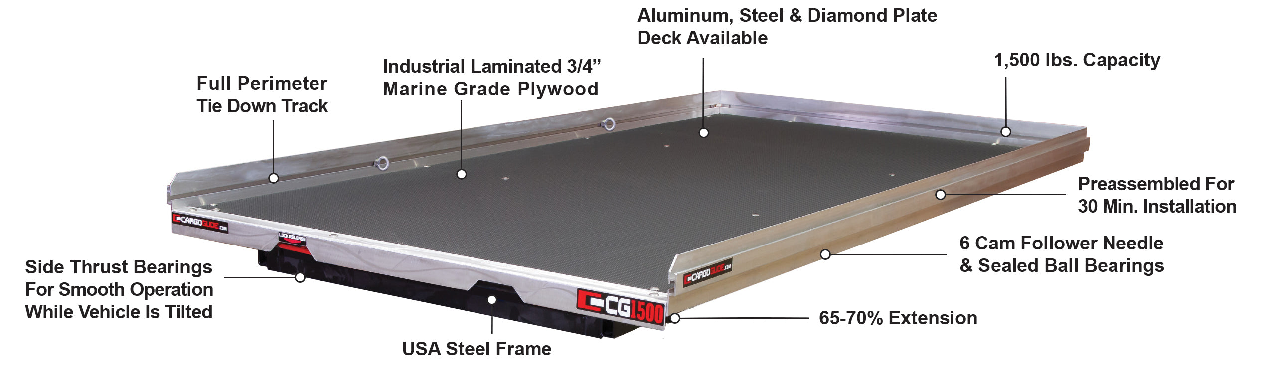 CargoGlide CG1500-6348, Slide Out Cargo Tray - 1500 lb capacity.