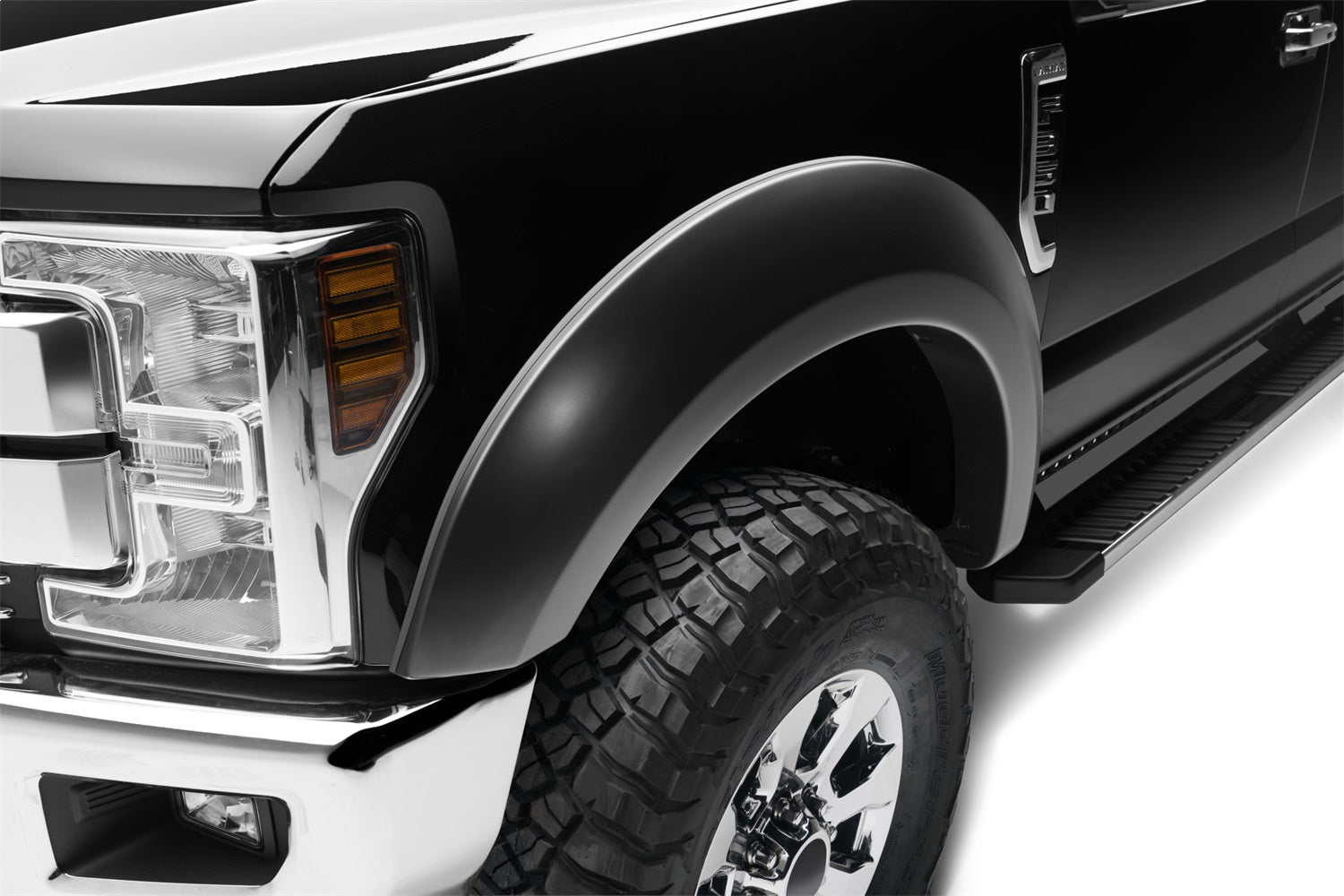 Bushwacker 20087-02 Black Extend-A-Fender Style Smooth Finish Front Fender Flares for 2017-2021 Ford F-250, F-350, F-450 Super Duty