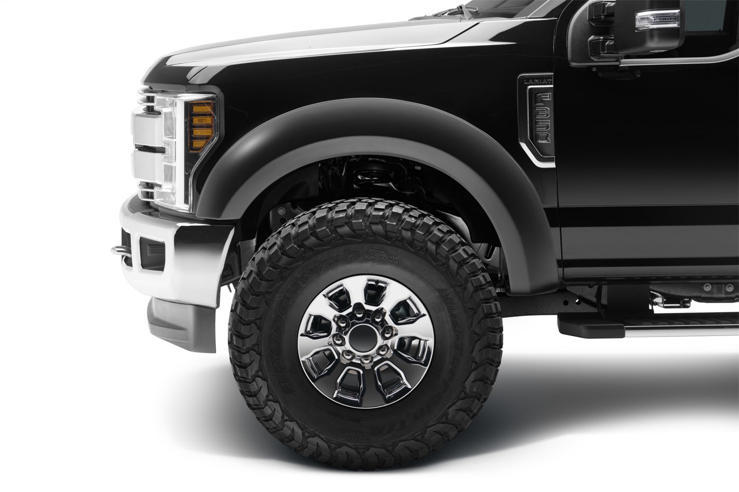 Bushwacker 20087-02 Black Extend-A-Fender Style Smooth Finish Front Fender Flares for 2017-2021 Ford F-250, F-350, F-450 Super Duty