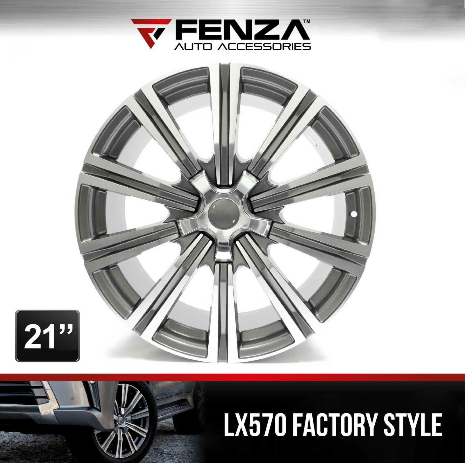21" Inches LX-570 Factory Style Wheels Fit Lexus, Toyota Set of 4 Rims, 5 Bolts